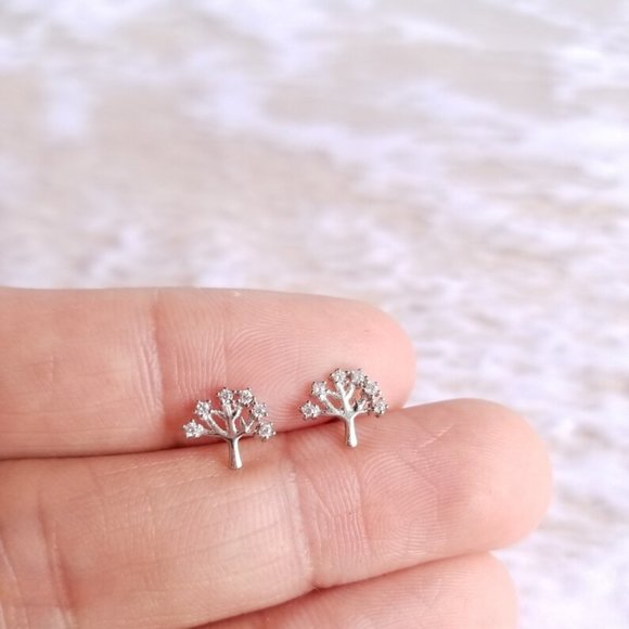 4/$12~Tiny Zircon Tree Stud Earrings - Picture 2 of 4